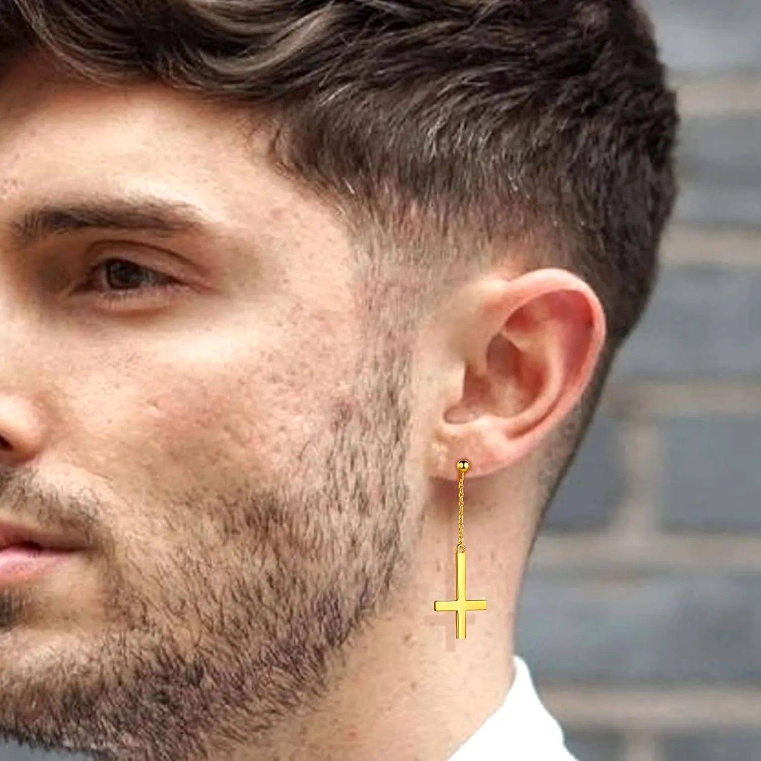 Mens Inverted Cross Earrings Solid 925 Sterling Silver Fine Jewelry Asymmetric Upside Down Cross Earrings St. Peter Satanic Earrings Piercing Clip On Earrings Gothic Jewelry Christmas Jewelry Gift Thanksgiving Day Women Girls
