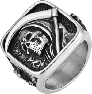 Mens Punk Death Skull Rings,Stainless Steel Gothic Skeleton Signet Rings for Men, Size 7-12