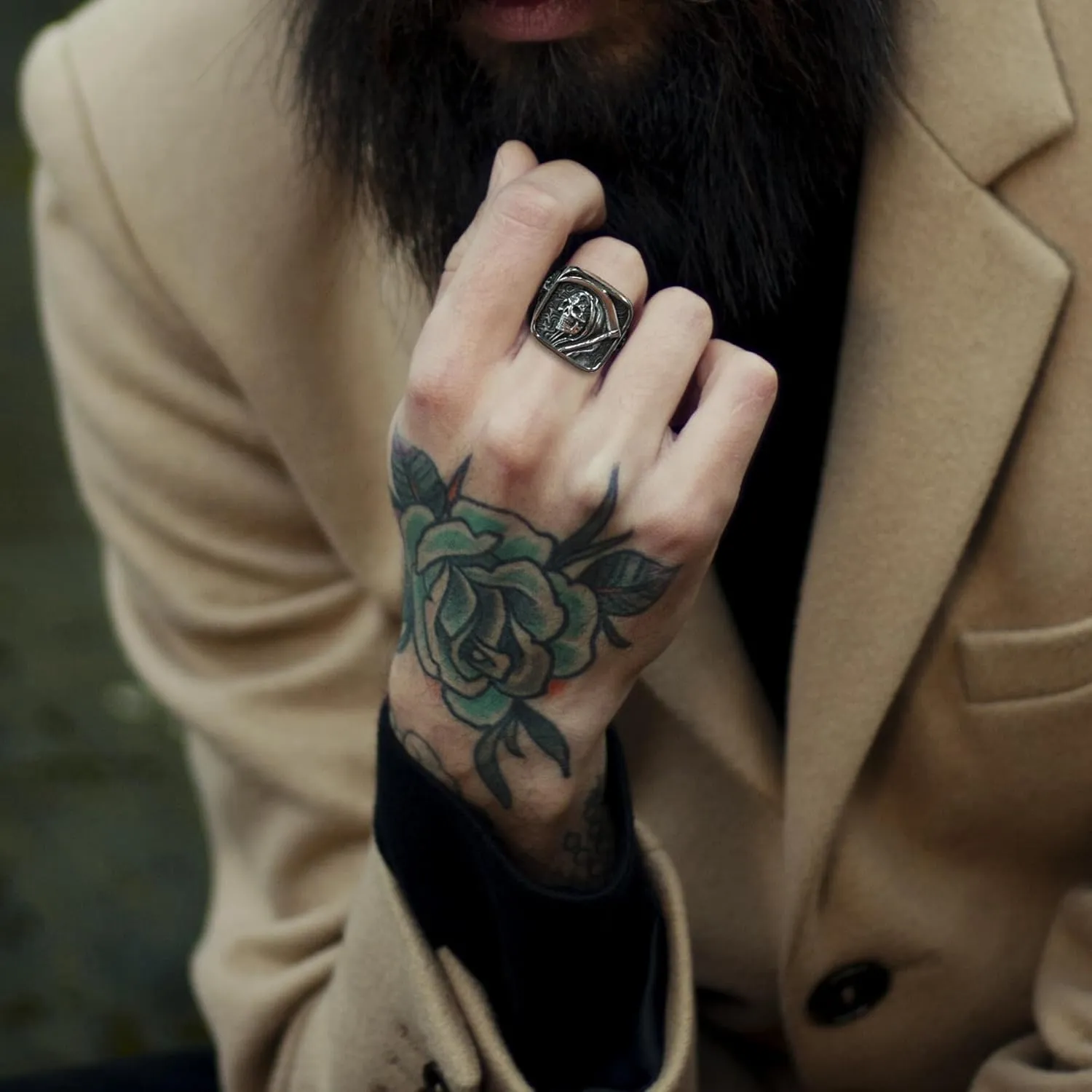 Mens Punk Death Skull Rings,Stainless Steel Gothic Skeleton Signet Rings for Men, Size 7-12
