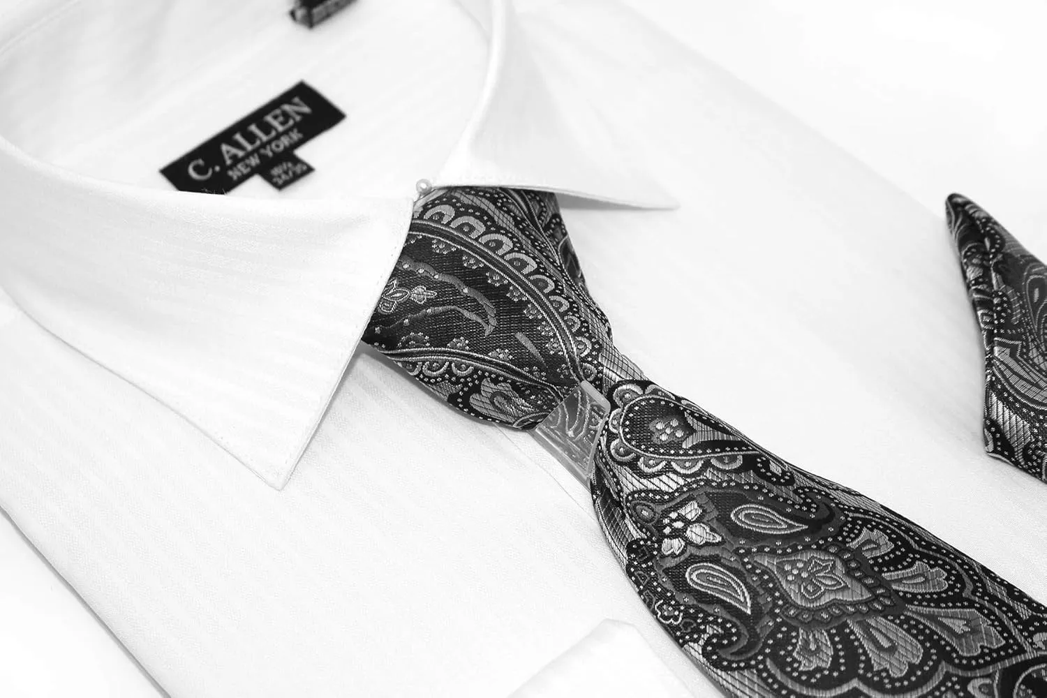 Men's Solid Striped Pattern Regular Fit French Cuffs Dress Shirts with Tie Hanky Cufflinks Combo
