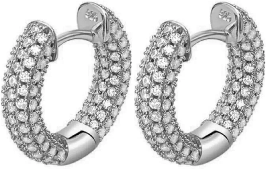 Men's Women 3D Hoops Cartilage Cuff White Gold Plated 925 Sterling Silver Fully Iced Cz Honey Comb FLower Set Ice Out Unisex Huggie Hoop Earrings For Men Jewelry Gifts For Dad Fathers