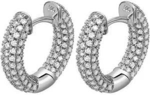 Men's Women 3D Hoops Cartilage Cuff White Gold Plated 925 Sterling Silver Fully Iced Cz Honey Comb FLower Set Ice Out Unisex Huggie Hoop Earrings For Men Jewelry Gifts For Dad Fathers