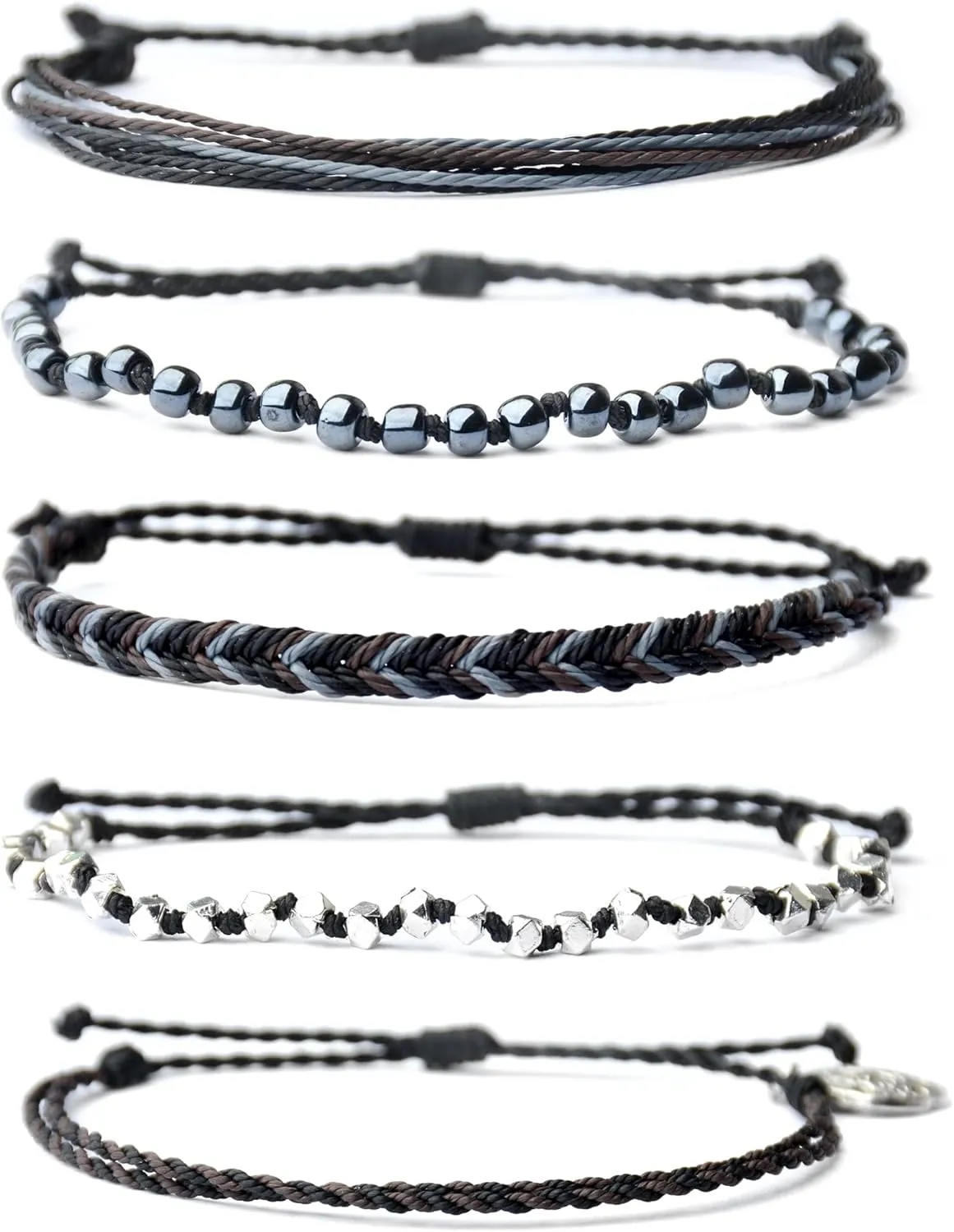 Mezcla Vida Bohemian Starfish Charm Silver Zinc Beaded Waterproof Rope Surfing Bracelets Sets For Women, Beach Handmade String Jewelry