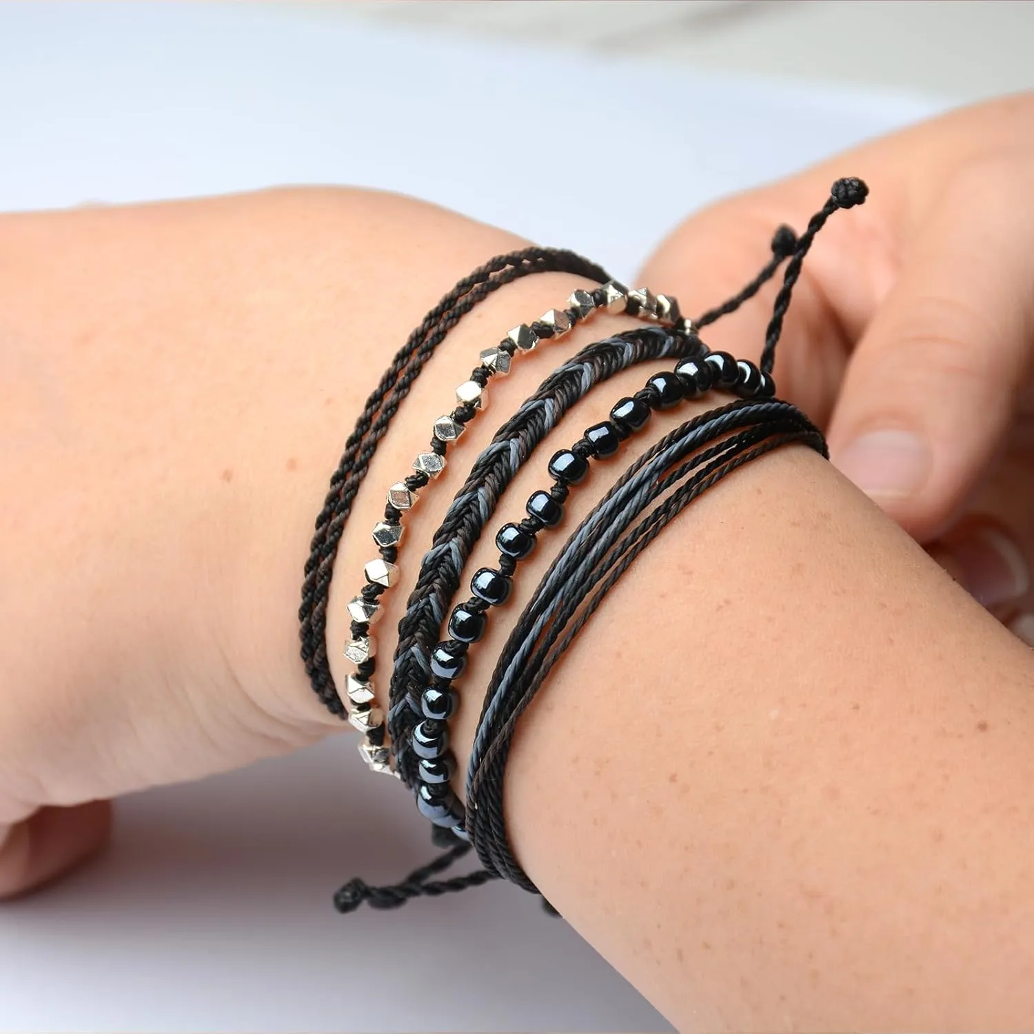 Mezcla Vida Bohemian Starfish Charm Silver Zinc Beaded Waterproof Rope Surfing Bracelets Sets For Women, Beach Handmade String Jewelry