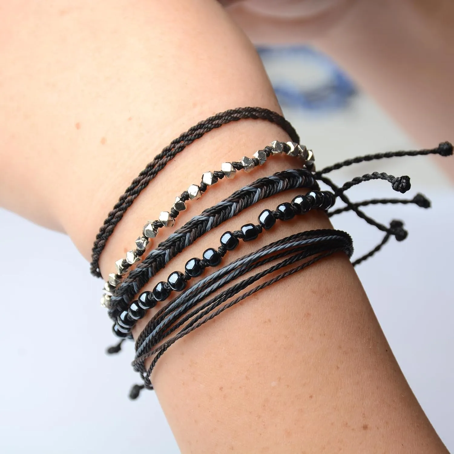 Mezcla Vida Bohemian Starfish Charm Silver Zinc Beaded Waterproof Rope Surfing Bracelets Sets For Women, Beach Handmade String Jewelry