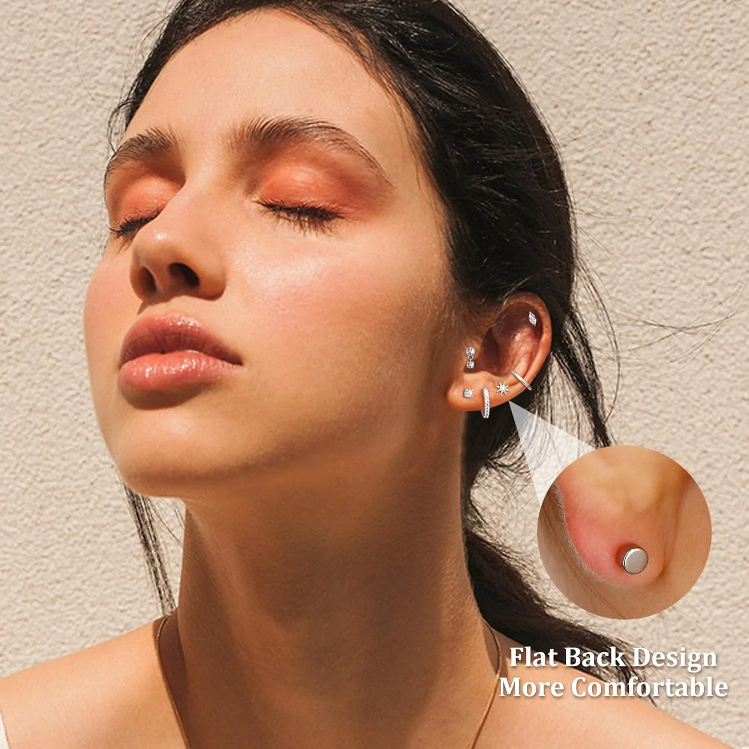 MILACOLATO 20G Hypoallergenic Flat Back Earrings Cartilage Earring Sets for Multiple Piercing Surgical Stainless Steel Earrings for Women Trendy Earring Stacks Small Huggie Hoops Flatback Stud Earrings Set
