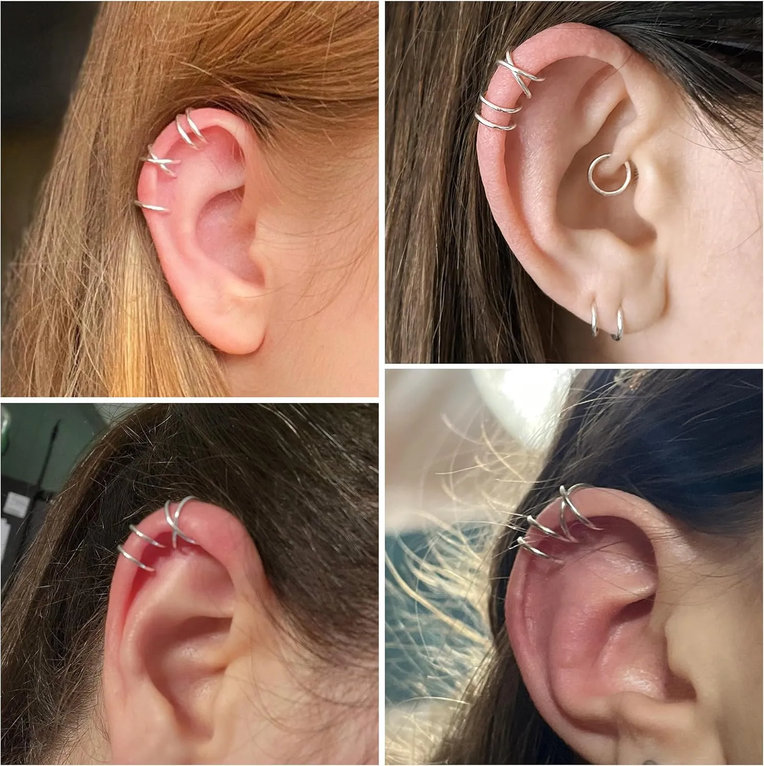 Milacolato 4Pcs 925 Sterling Silver Ear Cuffs: Adjustable Non Piercing Cuff Earrings Minimalist Fake Helix Cartilage Earcuff, Dainty Clip-on Earrings Hypoallergenic with 14K Gold Plating for Women Men