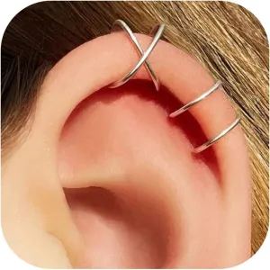 Milacolato 4Pcs 925 Sterling Silver Ear Cuffs: Adjustable Non Piercing Cuff Earrings Minimalist Fake Helix Cartilage Earcuff, Dainty Clip-on Earrings Hypoallergenic with 14K Gold Plating for Women Men