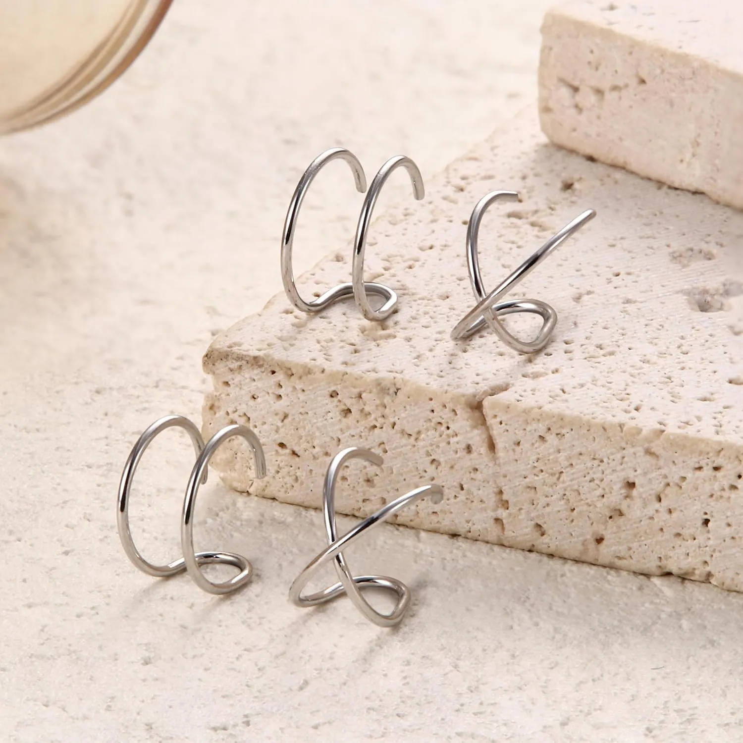 Milacolato 4Pcs 925 Sterling Silver Ear Cuffs: Adjustable Non Piercing Cuff Earrings Minimalist Fake Helix Cartilage Earcuff, Dainty Clip-on Earrings Hypoallergenic with 14K Gold Plating for Women Men