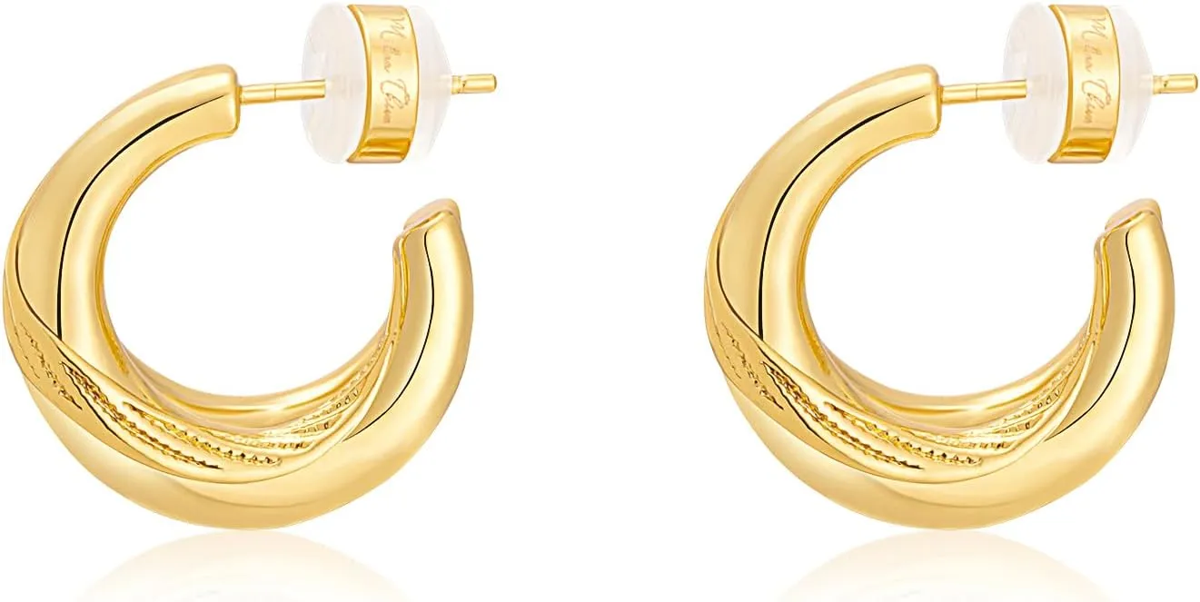 Milan Chiva 14K Gold Plated Post Twisted Huggie Hoops for Women Minimalist Open Earings Dome Jewelry
