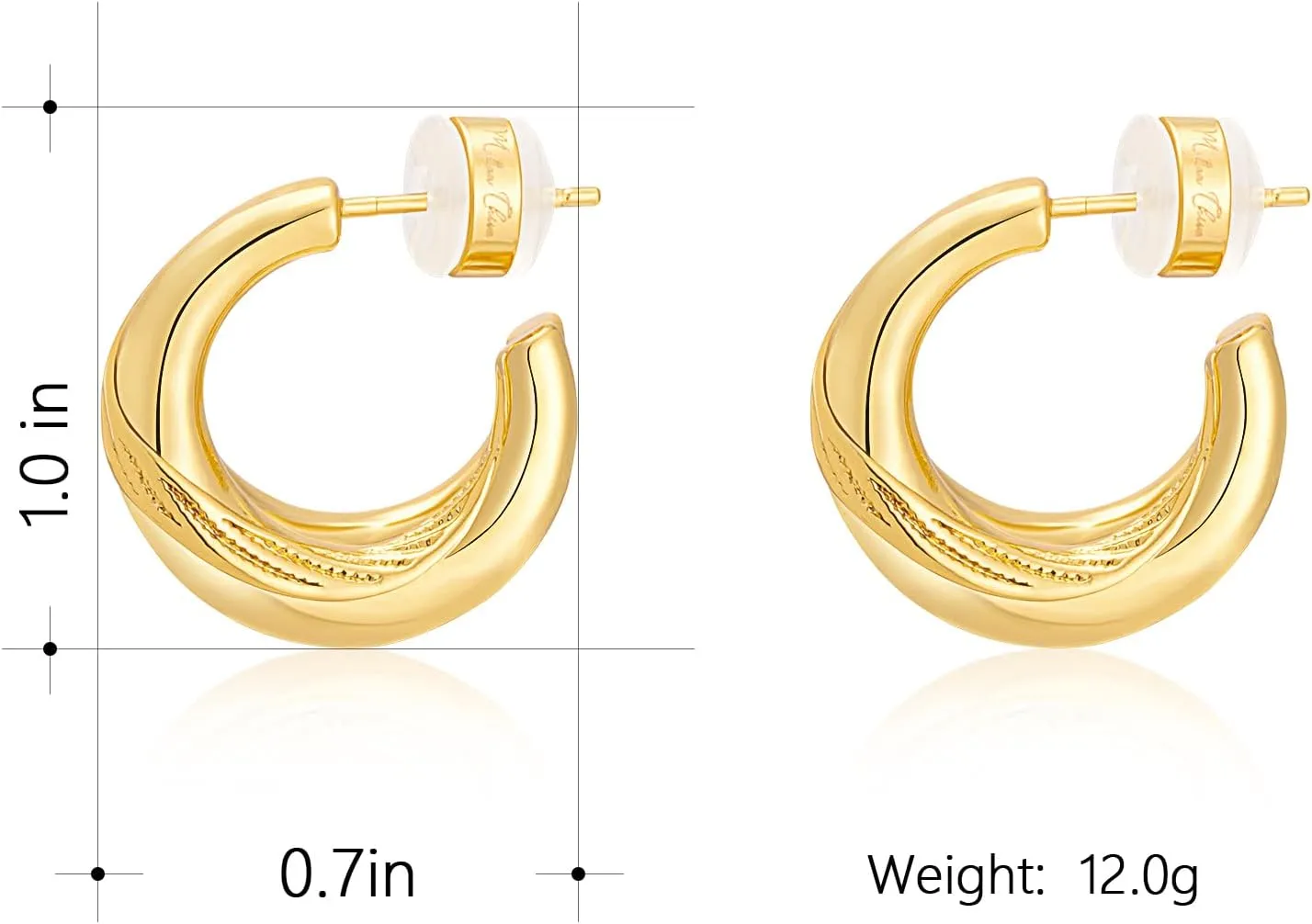 Milan Chiva 14K Gold Plated Post Twisted Huggie Hoops for Women Minimalist Open Earings Dome Jewelry