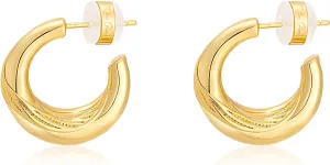 Milan Chiva 14K Gold Plated Post Twisted Huggie Hoops for Women Minimalist Open Earings Dome Jewelry