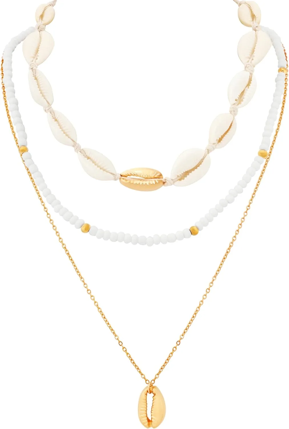 MINACHI Vintage Boho Multi-Layered Cowrie Shell Choker Chain Necklace, Boho Summer Beach Shell Jewelry Gift for Women
