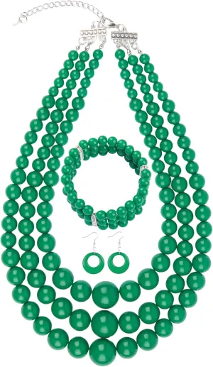 Miss U Hair Women's Chunky Large Statement Beads Necklace Earrings Stacked Bracelets Oversized Jewelry Set Halloween Party Outfit