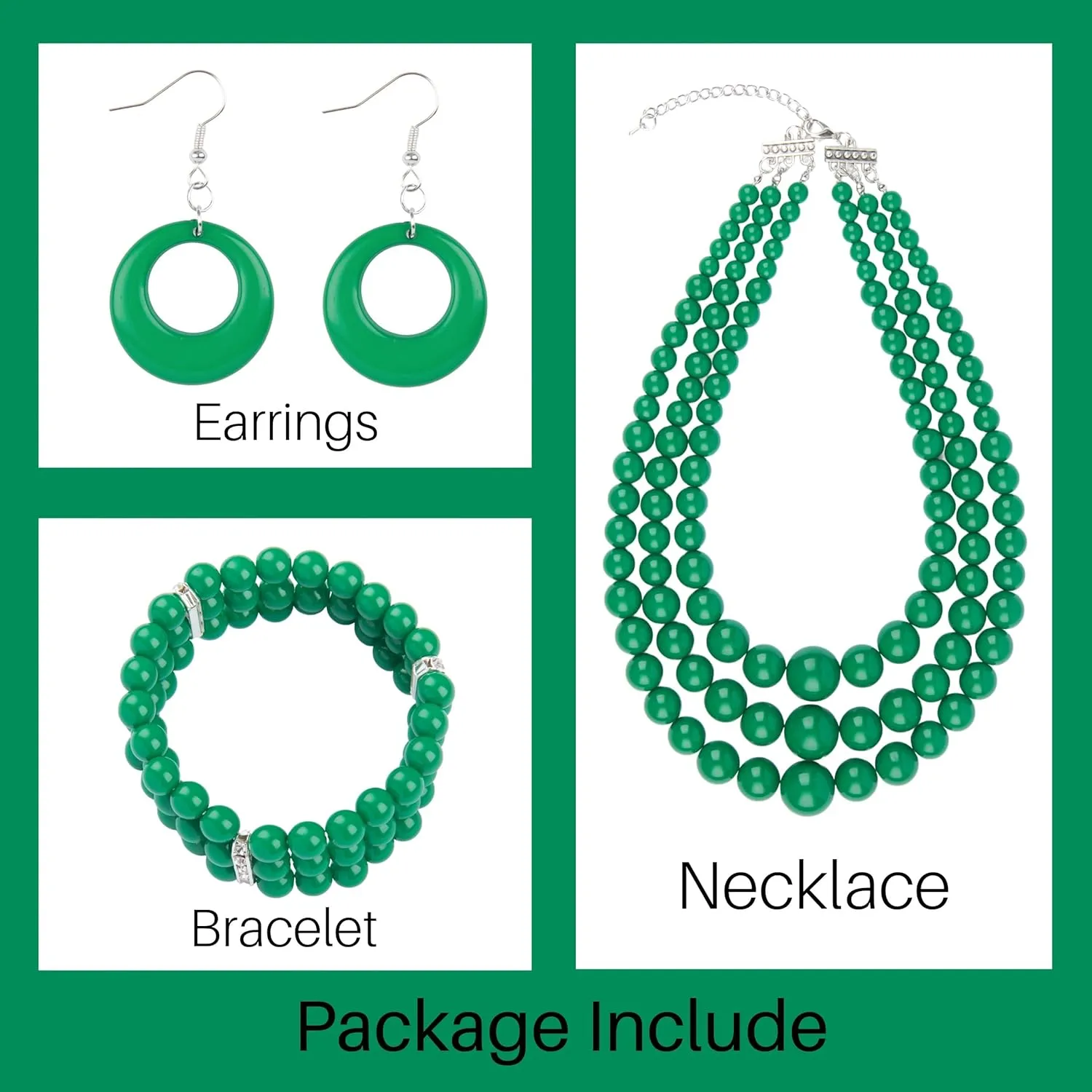 Miss U Hair Women's Chunky Large Statement Beads Necklace Earrings Stacked Bracelets Oversized Jewelry Set Halloween Party Outfit