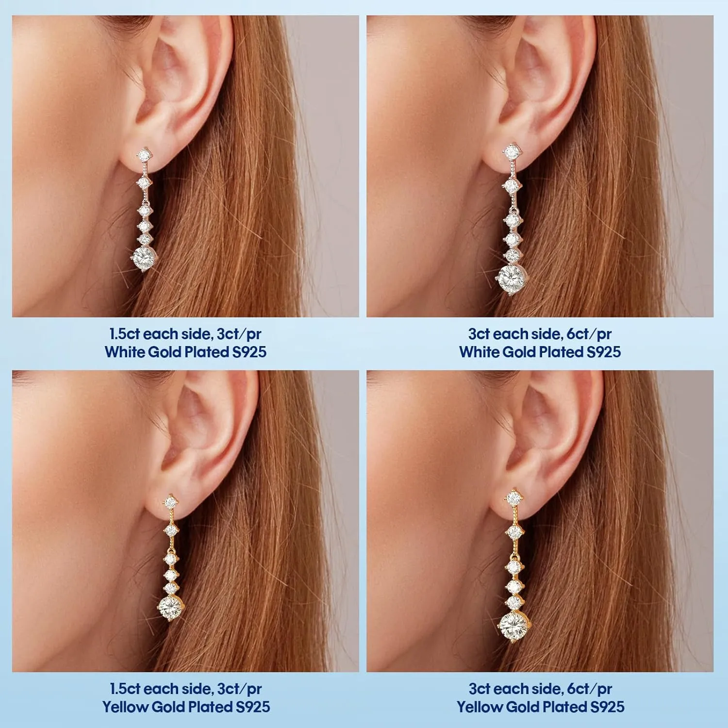 Moissanite Drop Earrings for Women3-7CT 18K White Gold Plated 925 silver D Color Stud Earrings, Certificate Jewelry for Her Birthday Wedding