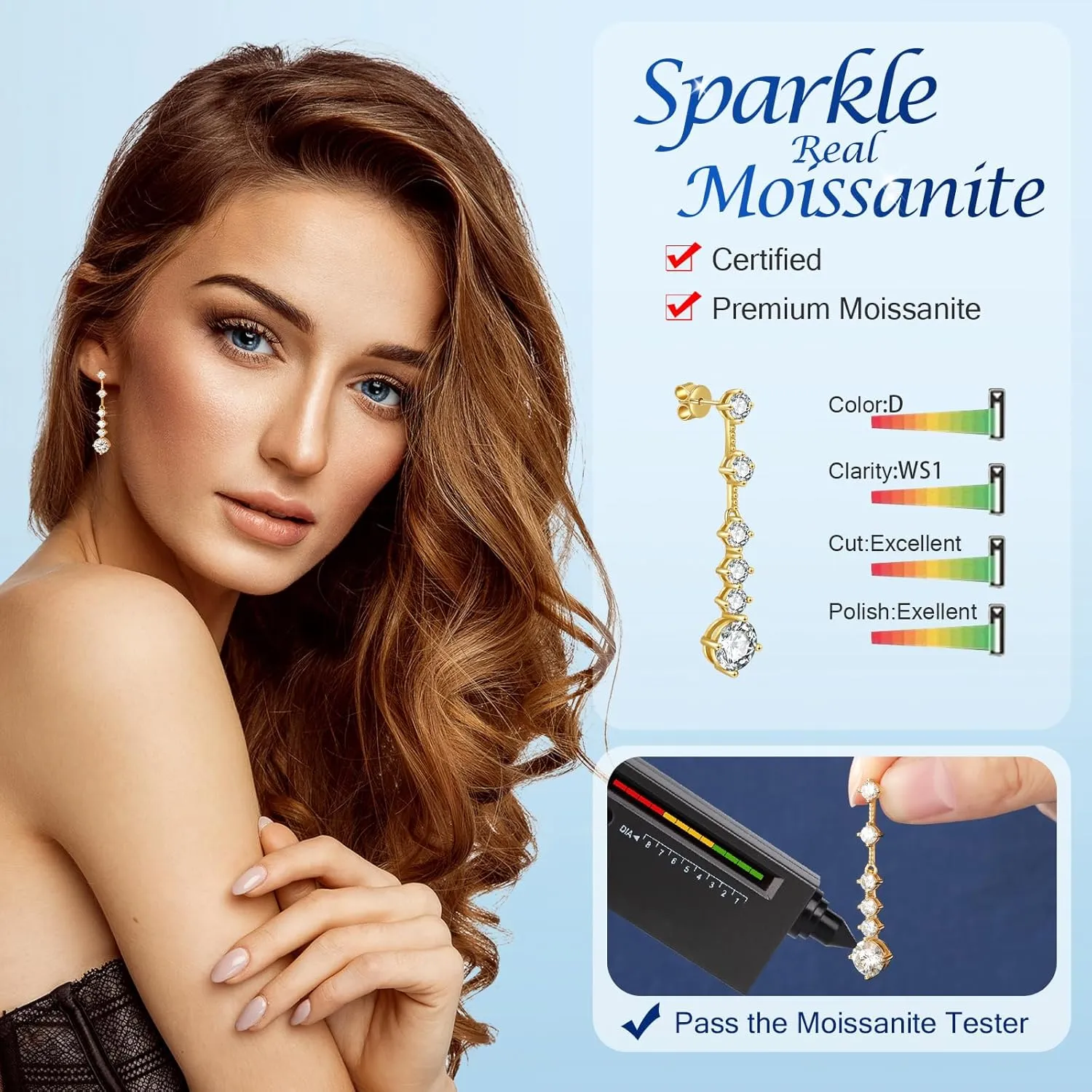 Moissanite Drop Earrings for Women3-7CT 18K White Gold Plated 925 silver D Color Stud Earrings, Certificate Jewelry for Her Birthday Wedding
