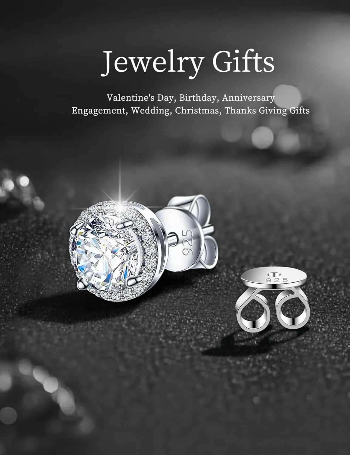 Moissanite Halo Earrings for Women & Men, 1.0-2.0ct, 925 Sterling Silver, 18K White Gold Plated, VVS1 Round Lab-Created Moissanite Stud, Hypoallergenic & Durable, Friction Back Post Earring
