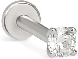 Natural Diamond Stud Earrings for Women & Men in 14K White Gold - Screw Back SINGLE Stud Earrings for Lobe, Helix, Tragus, Conch & Cartilage Piercing - Round Flatback Earrings for Sensitive Skin