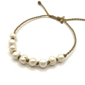 Natural Freshwater Pearl Anklet for Women, Casual Beach and Surfer Style on Hand Spun Rope Cord, Handmade by Beach Soul