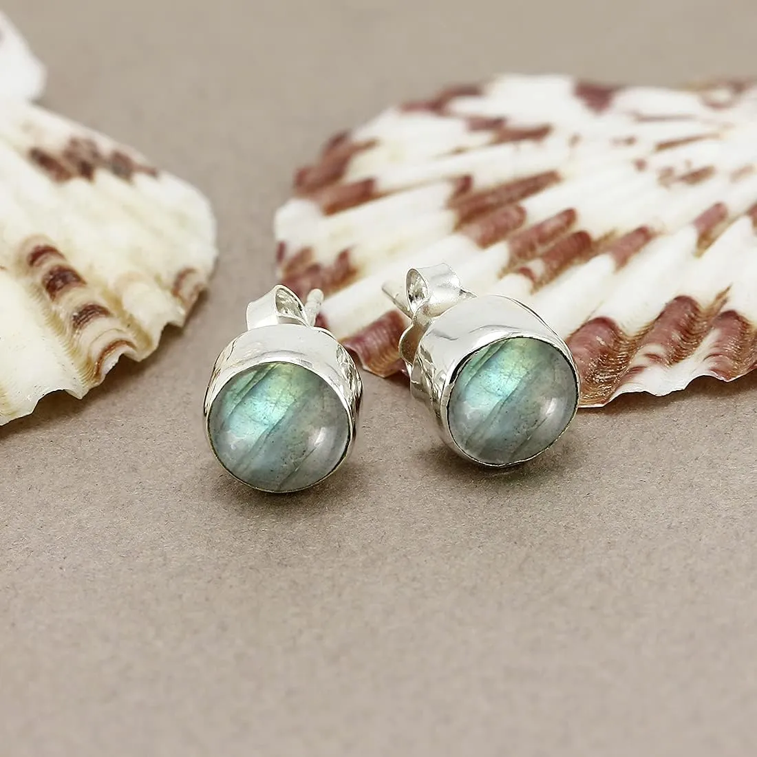 Natural Gemstone & Created Opal 925 Sterling Silver Stud Earrings for Women - Handmade Round Stone Birthstone Jewelry Push Back Earrings - Gift for Birthdays, Daily Wear or Special Occasions