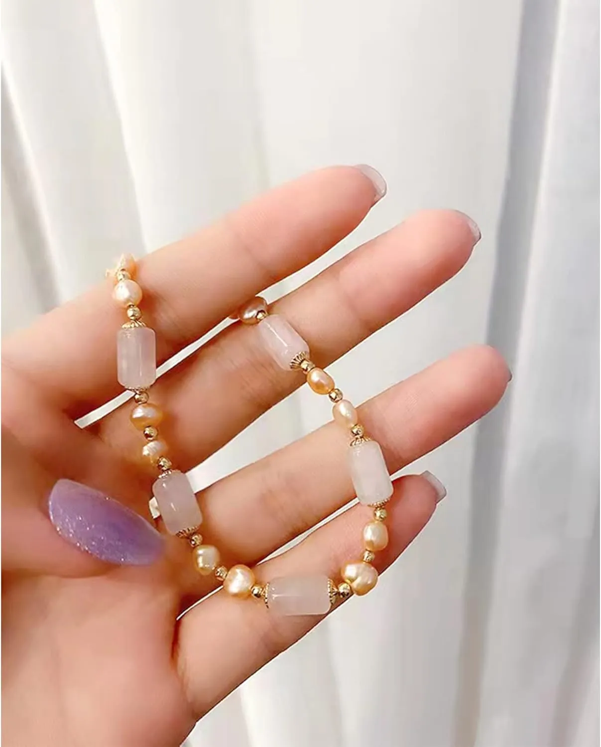 Natural Jade Pearls Bracelet Gold Wealthy Good Fortune Jade Bangle Amulet for Women, Lucky Jade Feng Shui Healing Crystal Bracelet