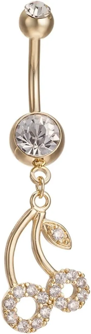 Navel Rings for Women, Belly Rings for Women Dangling Belly Button Ring Surgical Steel Cubic Zirconia Cherry Gold Navel Rings for Women