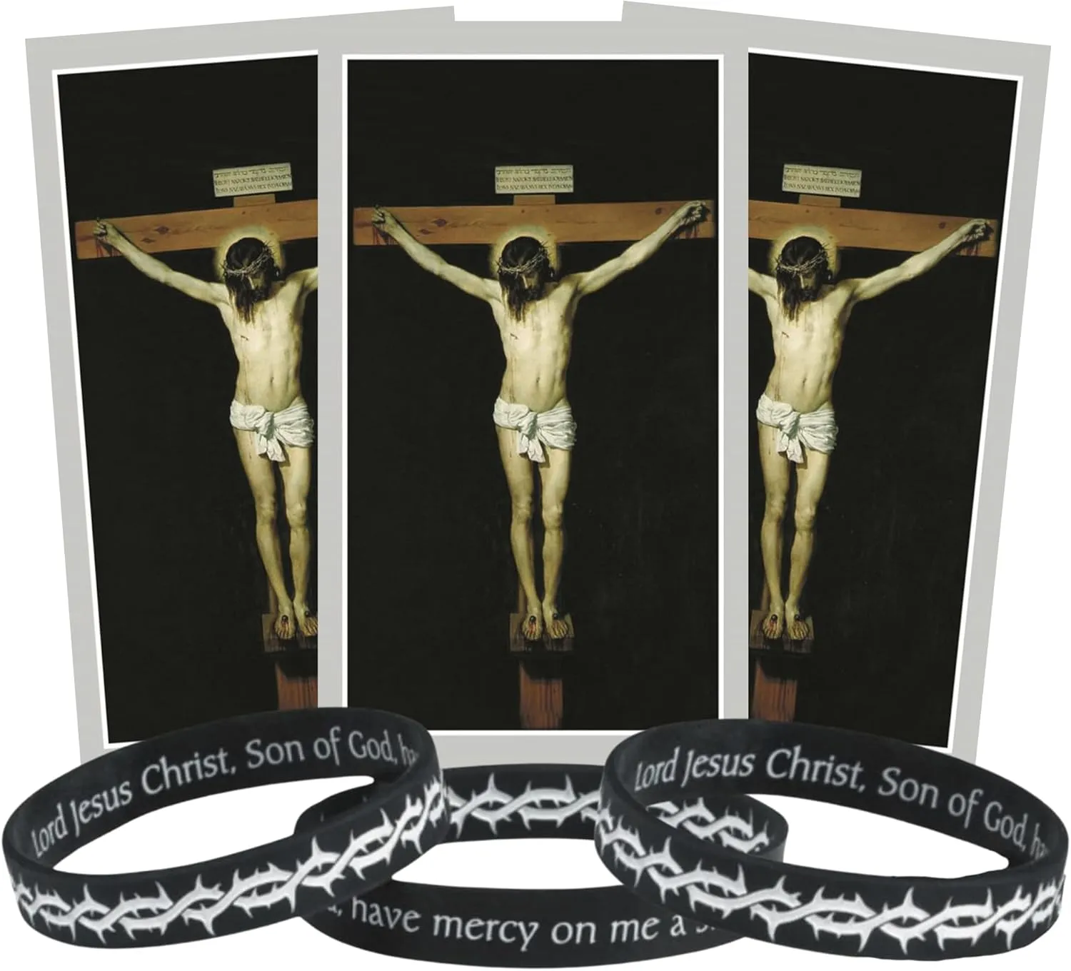 Needzo Crown of Thorns Silicone Bracelets and Prayer Cards, Religious Lenten Gifts, 8" Bracelet, 2  x 4  Inch Card