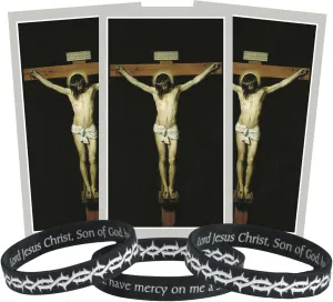 Needzo Crown of Thorns Silicone Bracelets and Prayer Cards, Religious Lenten Gifts, 8" Bracelet, 2  x 4  Inch Card