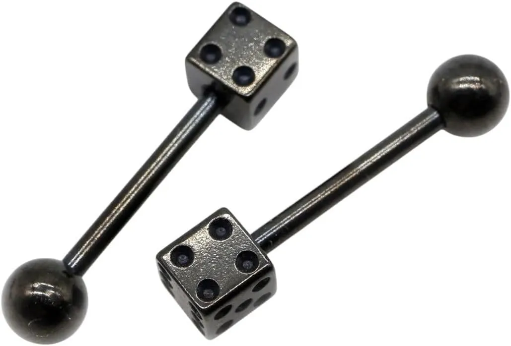 New 2025 2Pcs Punk Unisex Ball Dice Stainless Steel Tongue Rings Bars Hers 14G Industrial Barbells Piercing Body Jewelry Findings Fashion Trendy Accessories Creative Gift