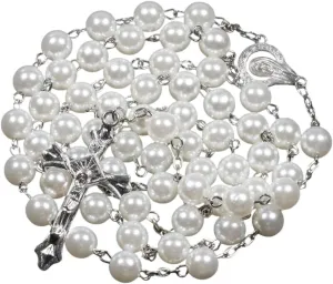 New 2025 Arrival Religion Christian Faux Pearl Rosary Necklace For Women Virgin Mary Jesus Cross Pendant Long Beads Chains Fashion With For You Accessories Trendy Creative Gift