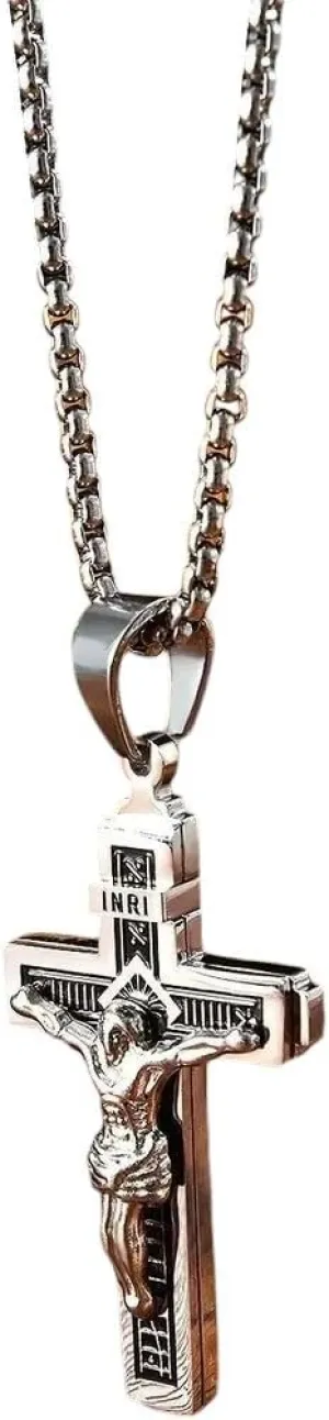New 2025 Arrival Vintage Christian Jesus Statue Cross Pendant Necklace Men's Catholic Prayer Faith Lucky Fashion With For You Accessories Trendy Creative Gift