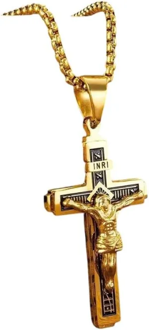 New 2025 Arrival Vintage Christian Jesus Statue Cross Pendant Necklace Men's Catholic Prayer Faith Lucky With For You Accessories Trendy Creative Gift