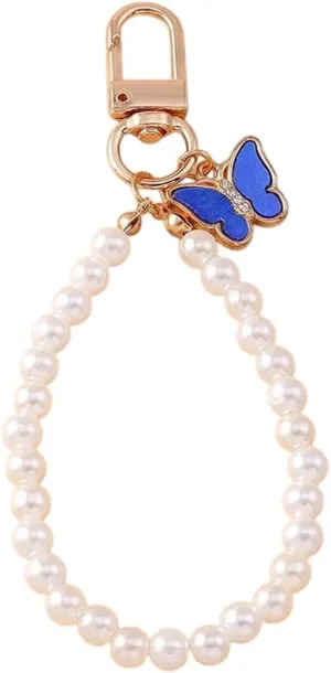New 2025 Fashion Imitation Pearl Bracelet Keychain Enamel Flower Butterfly Pendant Key Rings For Women Men Car Key Handbag Key Chains Jewelry With You Accessories Trendy Best For Gift