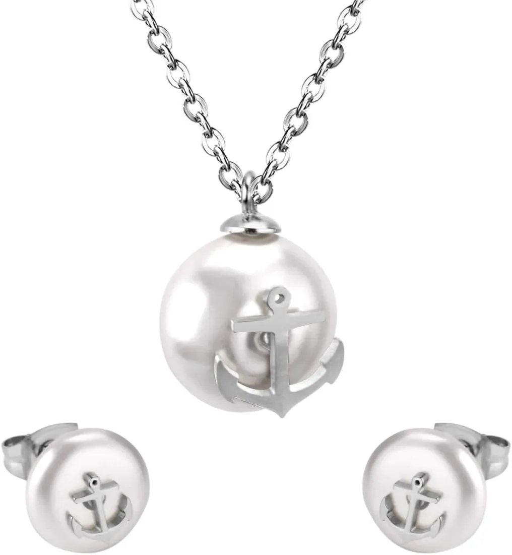 New 2025 Golden Flower Jewelry Findings Sets Stainless Steel White Imitation Pearl Pendant Necklace Earrings Collars Fashion Trendy Accessories Creative Gift