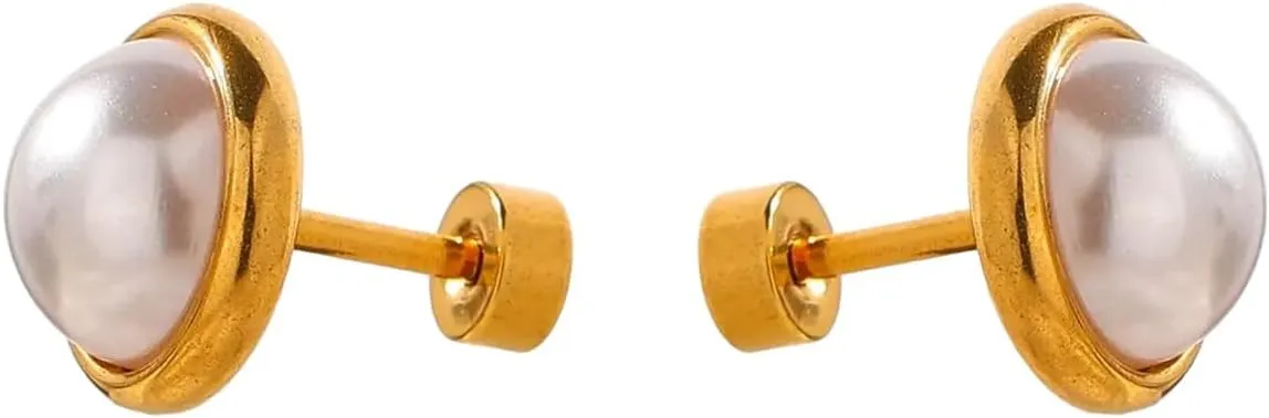 New 2025 Imitation Pearls Screw-Back Stud Earrings Trendy Stainless Steel Jewelry Geometric 18 K Plated Charm For Women Gala Gift With For You Jewelry Fashion Accessories Creative Gift