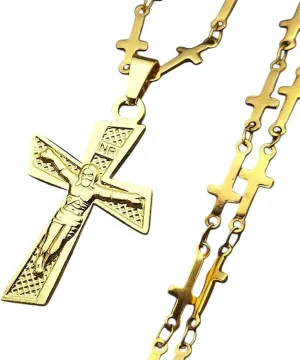 New 2025 Religious Jesus Cross Pendant Necklace For Women Men Stainless Steel Gold Color Inri Crucifix Chain Jewelry Colgante Hombre Decoration Jewelry Commemorative Accessories Trendy Best For Gift