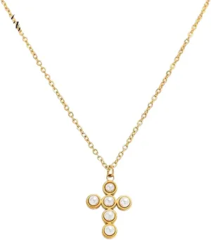 New 2026 Jewelry Waterproof Light Luxury French Imitation Pearl Cross Pendant Stainless Steel Necklace For Women Decoration With You Accessories Trendy Best Gift