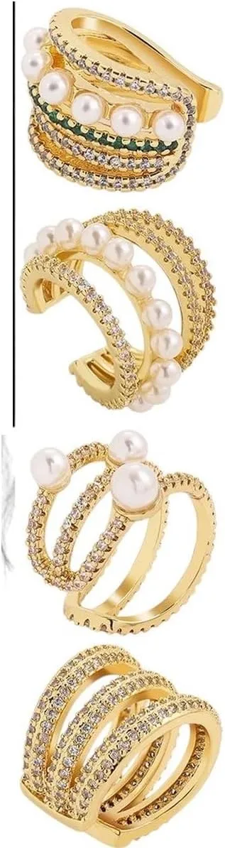 New 2026 Multilayer Ear Cuff No Piercing Clip Earrings For Women Hers Mixed Cubic Zircon Pearls Cartilage Wrap Jewelry Gift Fashion Trendy Accessories Creative