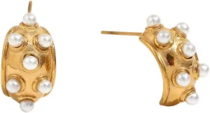 New 2026 Unisex Stainles Stell Imitation Pearl Crescent Moon Shape Stud Earring 316L Stainless Steel Fashion Decoration Jewelry Charm For Hers Lady Trendy Accessories Creative Gift For Women And Men