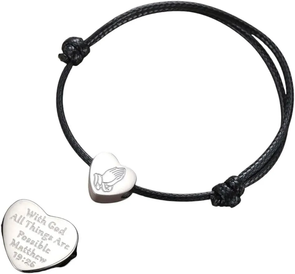 New 2026 Unisex Stainles Stell Praying Hands Lord's Prayer Bracelet Double Sided Heart Charm Stainless Steel Faith Christian Jewelry Fashion Trendy Accessories Creative Gift For Women And Men