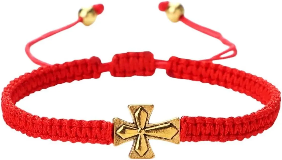 New 2026 Vintage Jesus Cross Bracelet Lucky Red Nylon Thread Handmade Adjustable Prayer Chain Couple Jewelry Gifts For Women Men Fashion Trendy Accessories Creative Gift