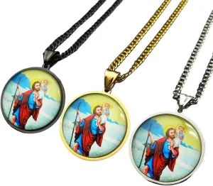 New For Arrival Christian Jesus Medal Pendant Necklace For Women Men Gold Color Stainless Steel Glass Clavicle Chain With For You Accessories Creative Gift