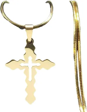 New For Arrival Jesus Christ Cross Pendant Necklace For Women Men Stainless Steel Gold Color Vintage Christian Snake Chain Jewelry Gift Fashion Accessories Creative Gift