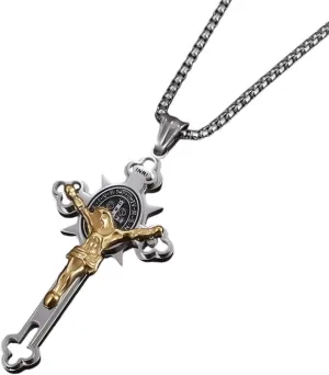 New For Arrival Stainless Steel Saint Benedict Jesus Cross Pendant Necklace Women Amulet Prayer Jewelry Religious Christian Gift With For You Accessories Creative Gift