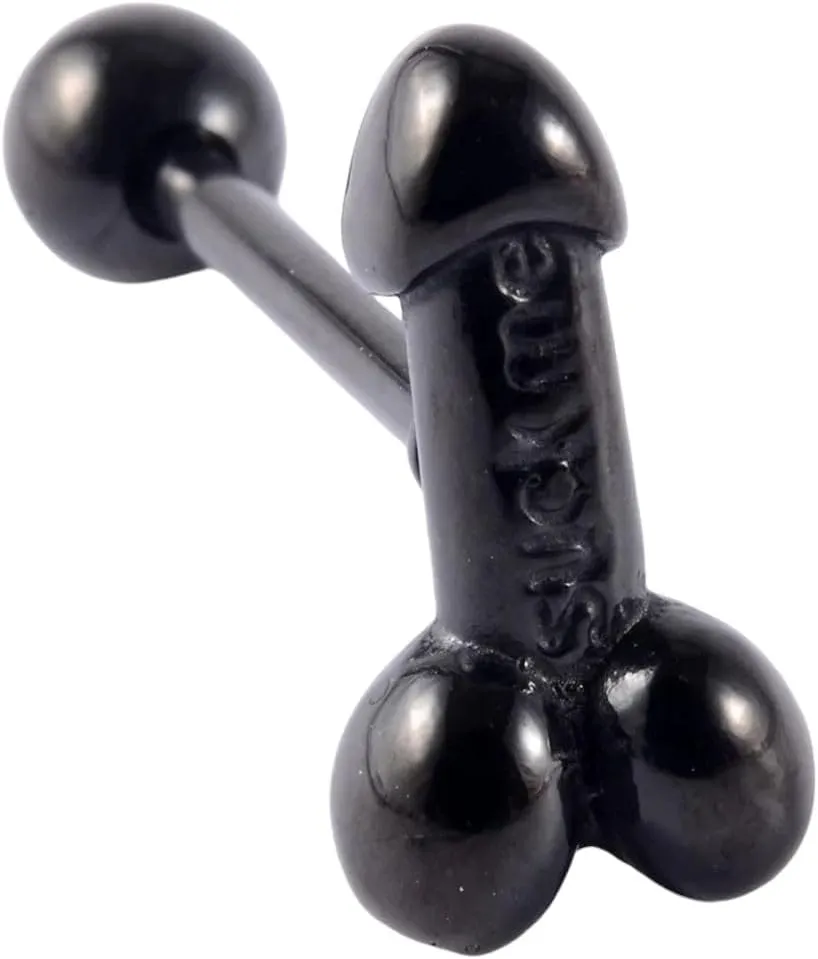 New For Trendy 2025 1Pc Stainless Steel Tongue Rings Middle Finger Tongue Barbell 16Mm Slave Ring Piercing Barbell Forbidden Piercing Body Jewelry Fashion Accessories Creative Gift