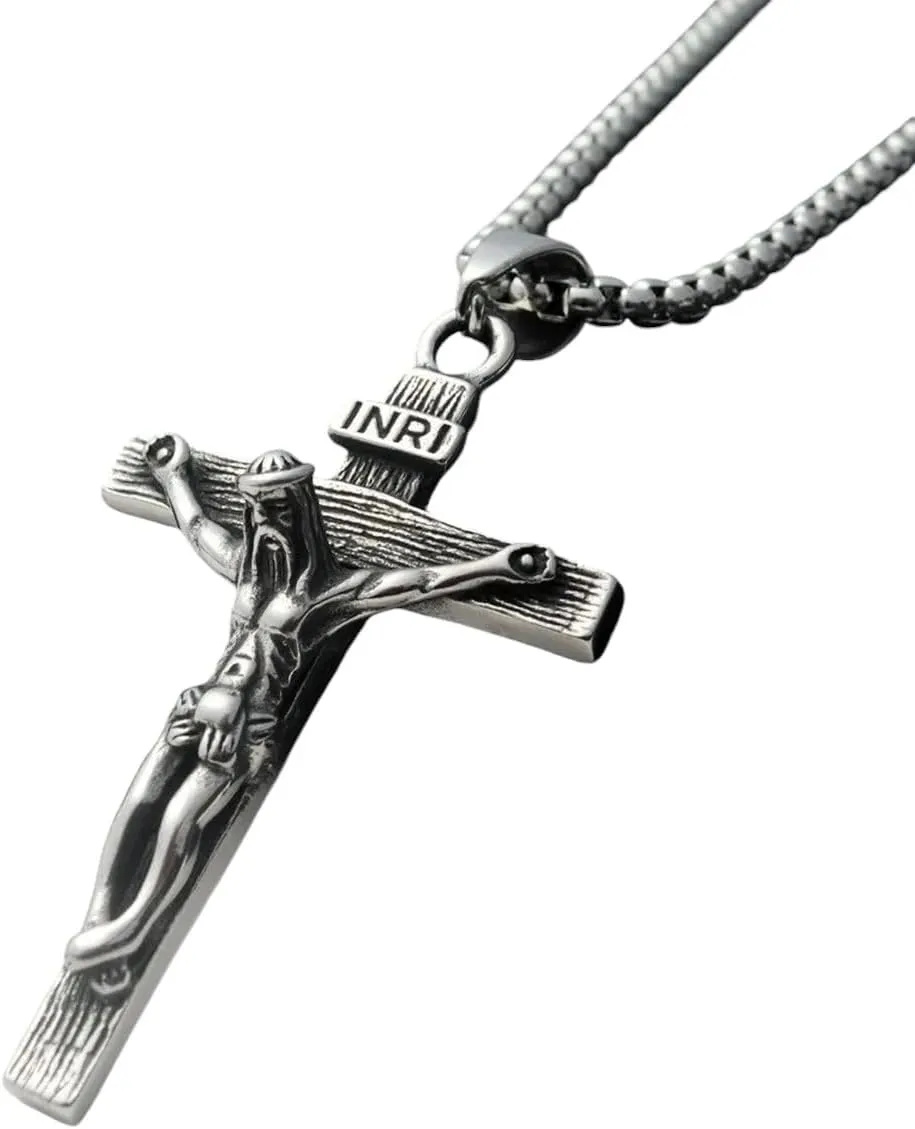 New For Trendy 2025 316L Stainless Steel Jesus Necklace Cross Pendant Chain For Men Religion Jewelry Catholic Crucifixes Rosaries Accessories Jewelry Fashion Accessories Creative Gift