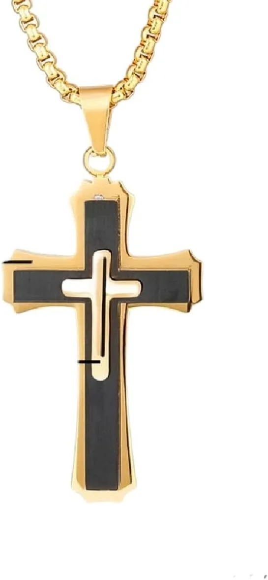 New For Trendy 2025 Christian Jesus Cross Pendant Necklace Stainless Steel Multilayer Crucifix Collar Es For Men Jewelry High Jewelry Fashion Accessories Creative Gift