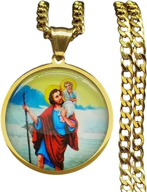 New For Trendy 2025 Christian Jesus Medal Pendant Necklace For Women Men Gold Color Stainless Steel Glass Clavicle Chain Jewelry Fashion Accessories Creative Gift