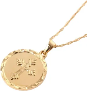 New For Trendy 2025 Gold Color Round Men Cross Necklace Pendant Women Jesus Crucifix Christianity Jewelry Jesus Of Nazareth King Of The Jews Jewelry Fashion Accessories Creative Gift